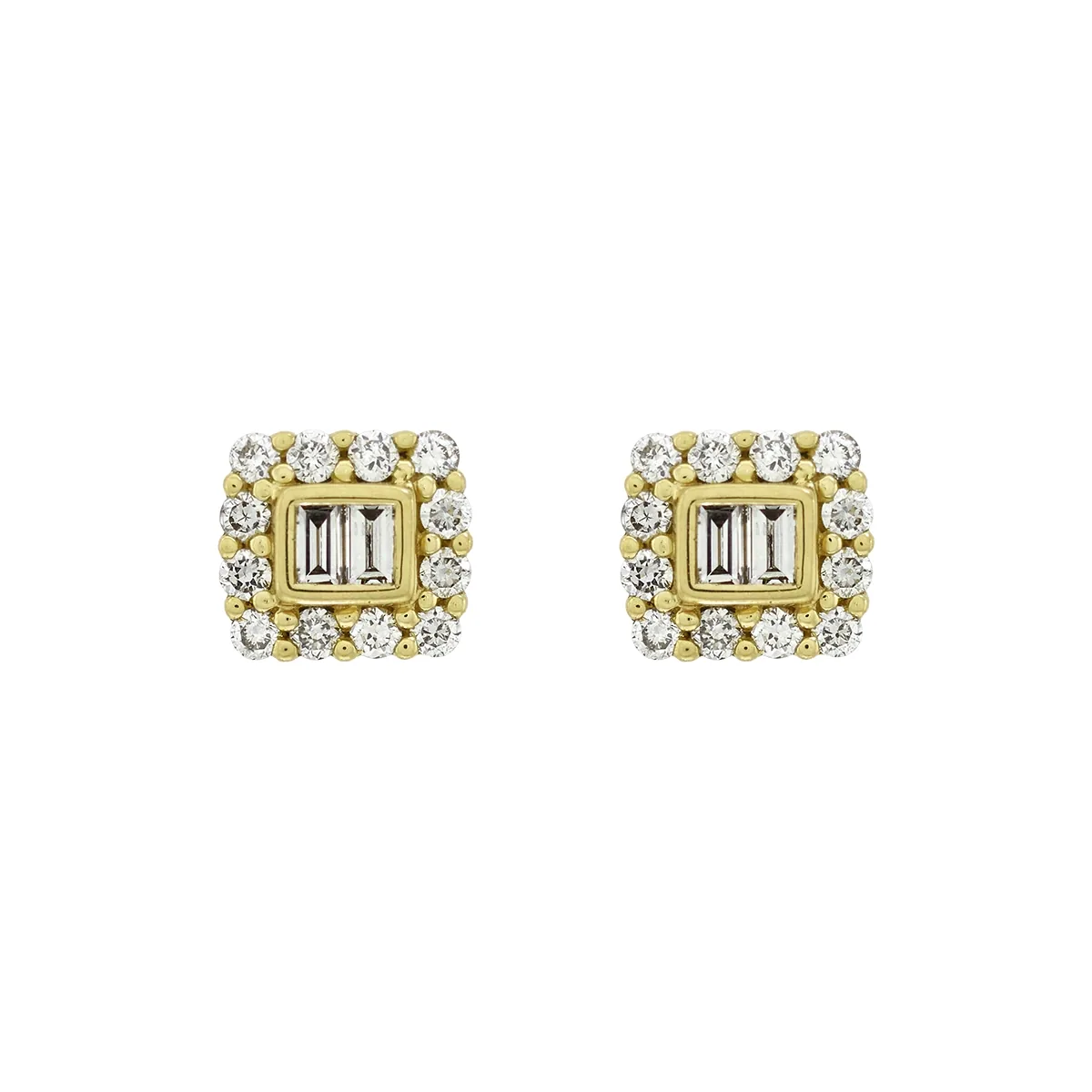 Topos en oro amarillo de 18 Kilates, Bisel+decoración, con 4 diamante de laboratorio centrales de 0.10 Ct y decoración en diamante de laboratorio de 0.20 Ct