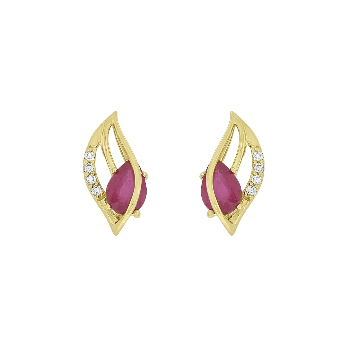 Topos en oro amarillo de 18 Kilates, Franja, con 2 rubís centrales de 0.80 Ct y decoración en diamantes de 0.04 Ct