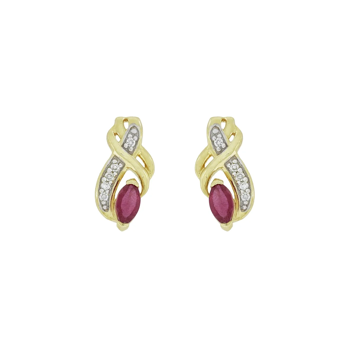 Topos en oro amarillo de 18 Kilates, Franja, con 2 rubís centrales de 0.35 Ct y decoración en diamantes de 0.05 Ct