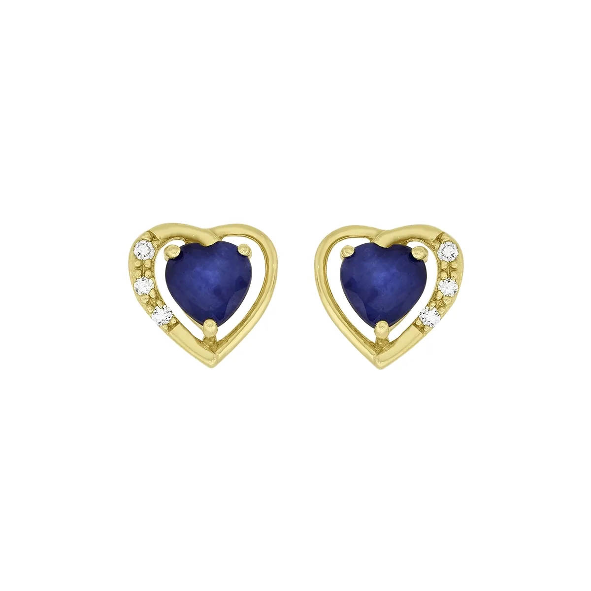 Topos de corazón en oro amarillo de 18 Kilates,con 2 zafiros centrales de 0.65 Ct y decoración en diamantes de 0.03 Ct