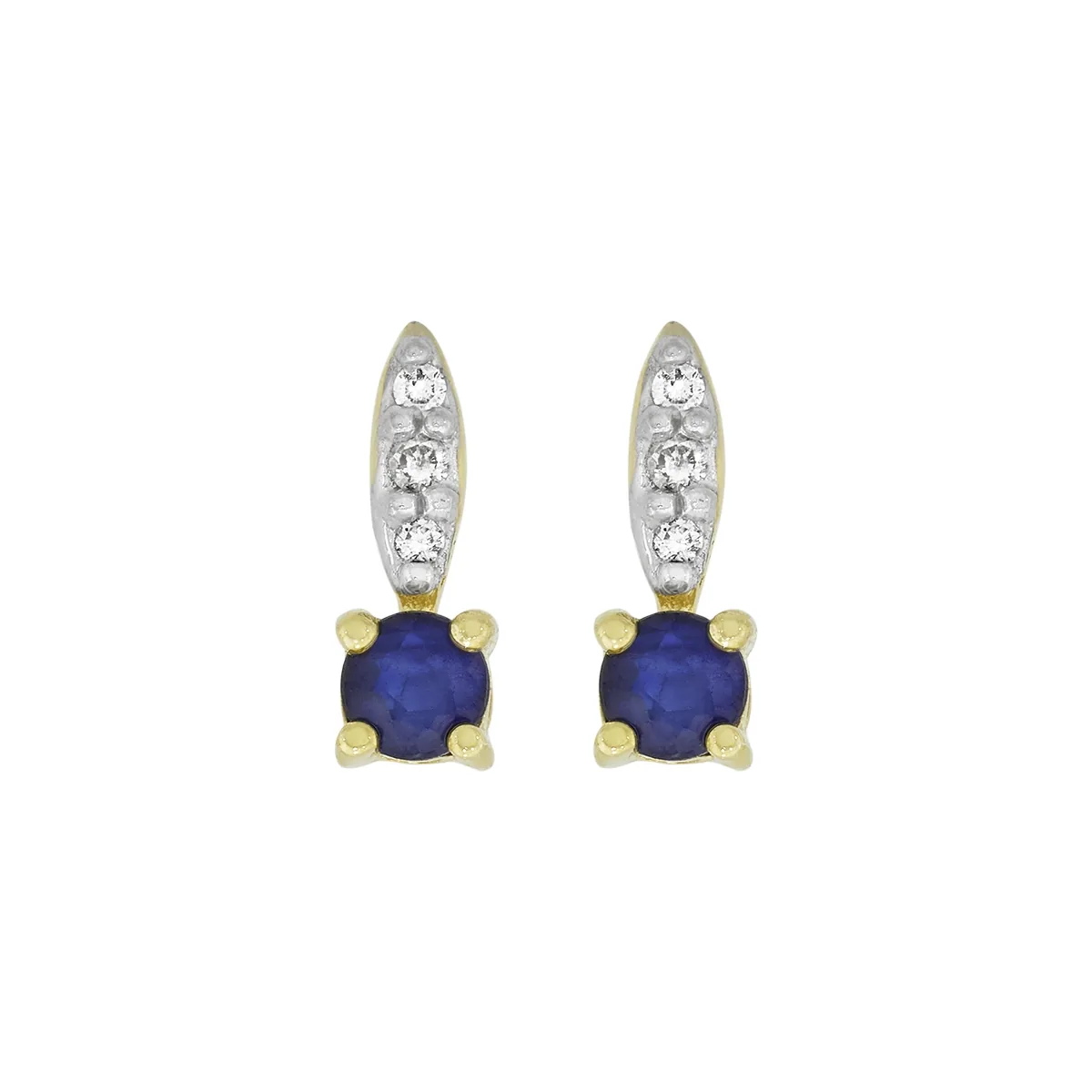 Topos en oro amarillo de 18 Kilates, Uñas+decoración, con 2 zafiros centrales de 0.25 Ct y decoración en diamantes de 0.04 Ct