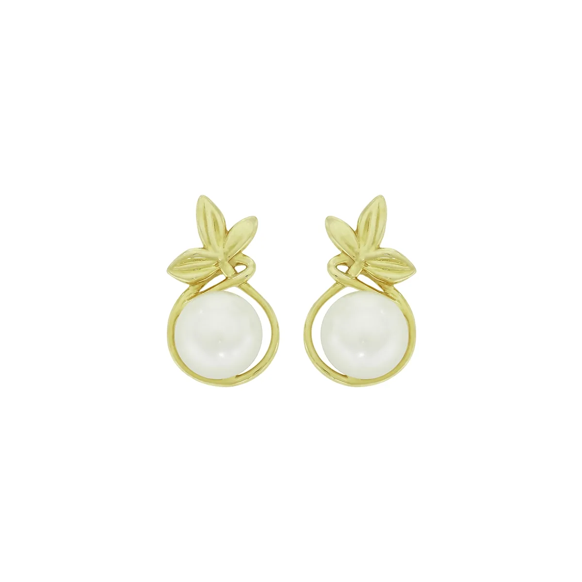 Topos en oro amarillo de 18 Kilates, Hoja, con perlas centrales de 5 mm de ancho aprox