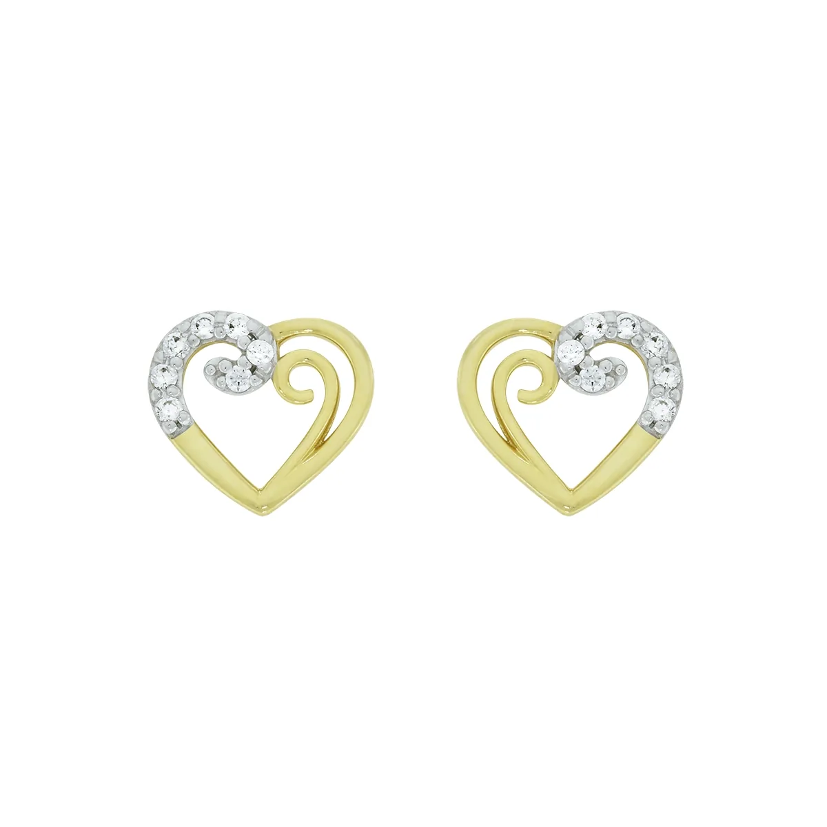 Topos de corazón en oro amarillo de 18 Kilates, con zircones