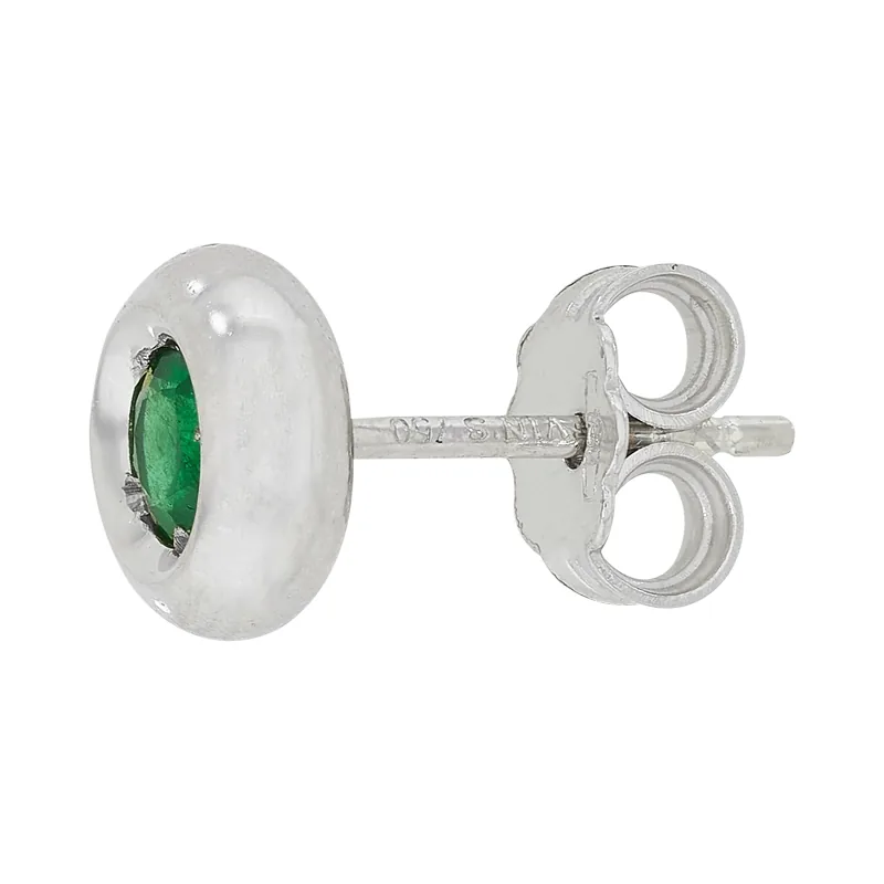 Topos studs en oro blanco de 18 Kilates, Bisel, con 2 esmeraldas centrales de 0.36 Ct, 7 mm. de ancho