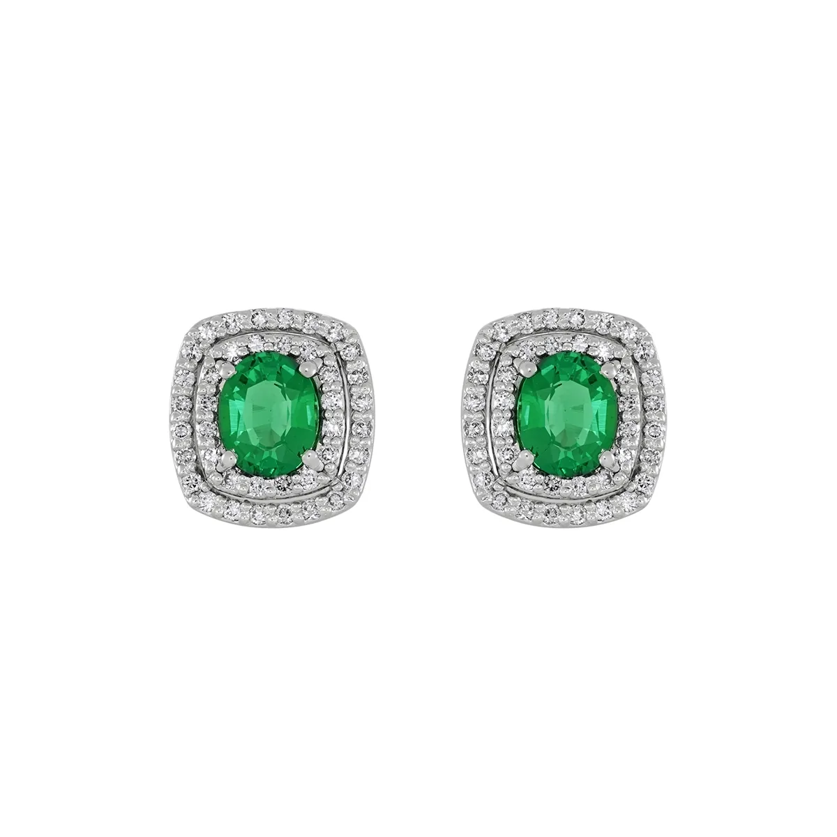 Topos en oro blanco de 18 Kilates, Uñas+decoración, con 2 esmeralda laboratorios centrales de 1.00 Ct y decoración en diamante de laboratorio de 0.44 Ct
