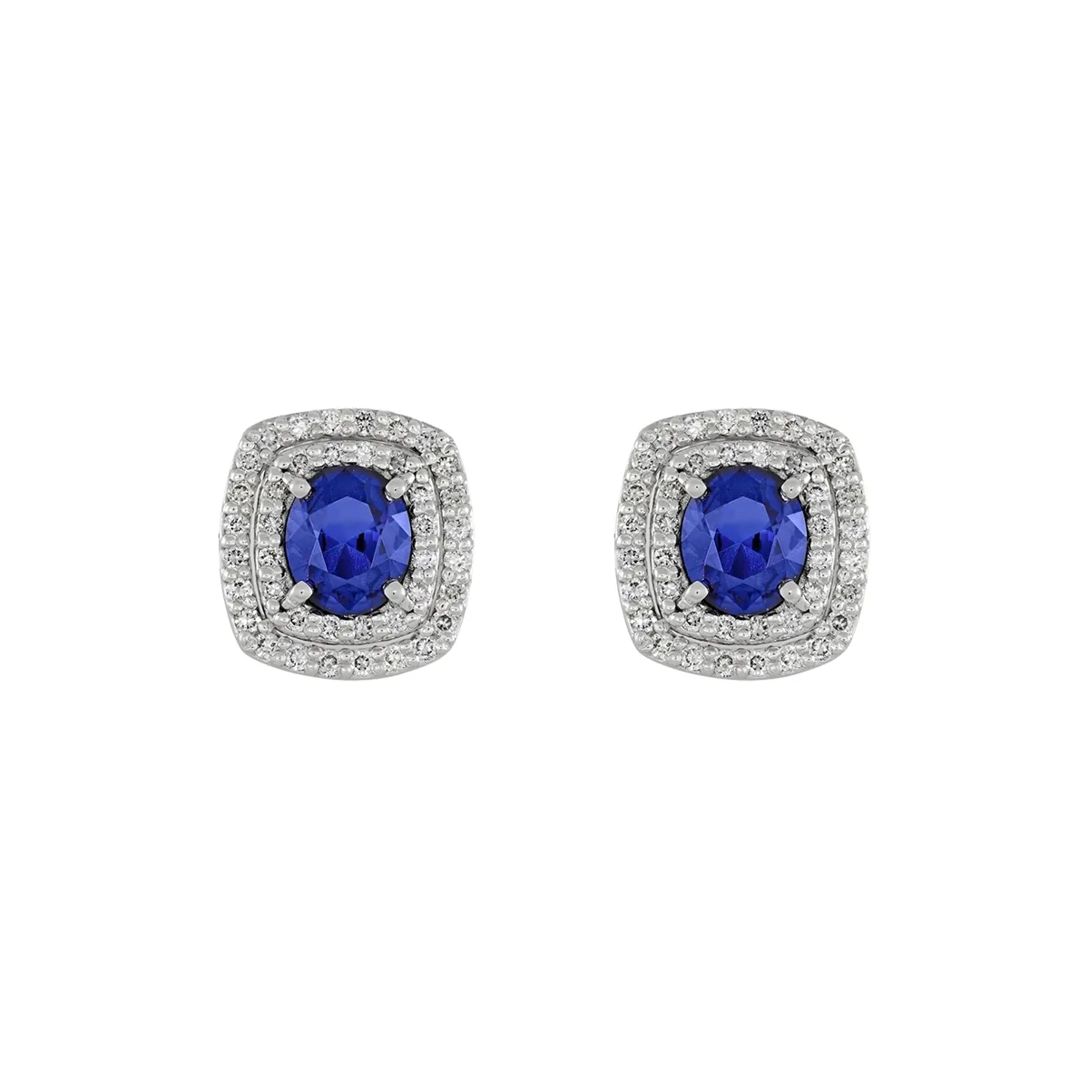 Topos en oro blanco de 18 Kilates, Uñas+decoración, con 2 zafiro laboratorios centrales de 1.30 Ct y decoración en diamante de laboratorio de 0.44 Ct