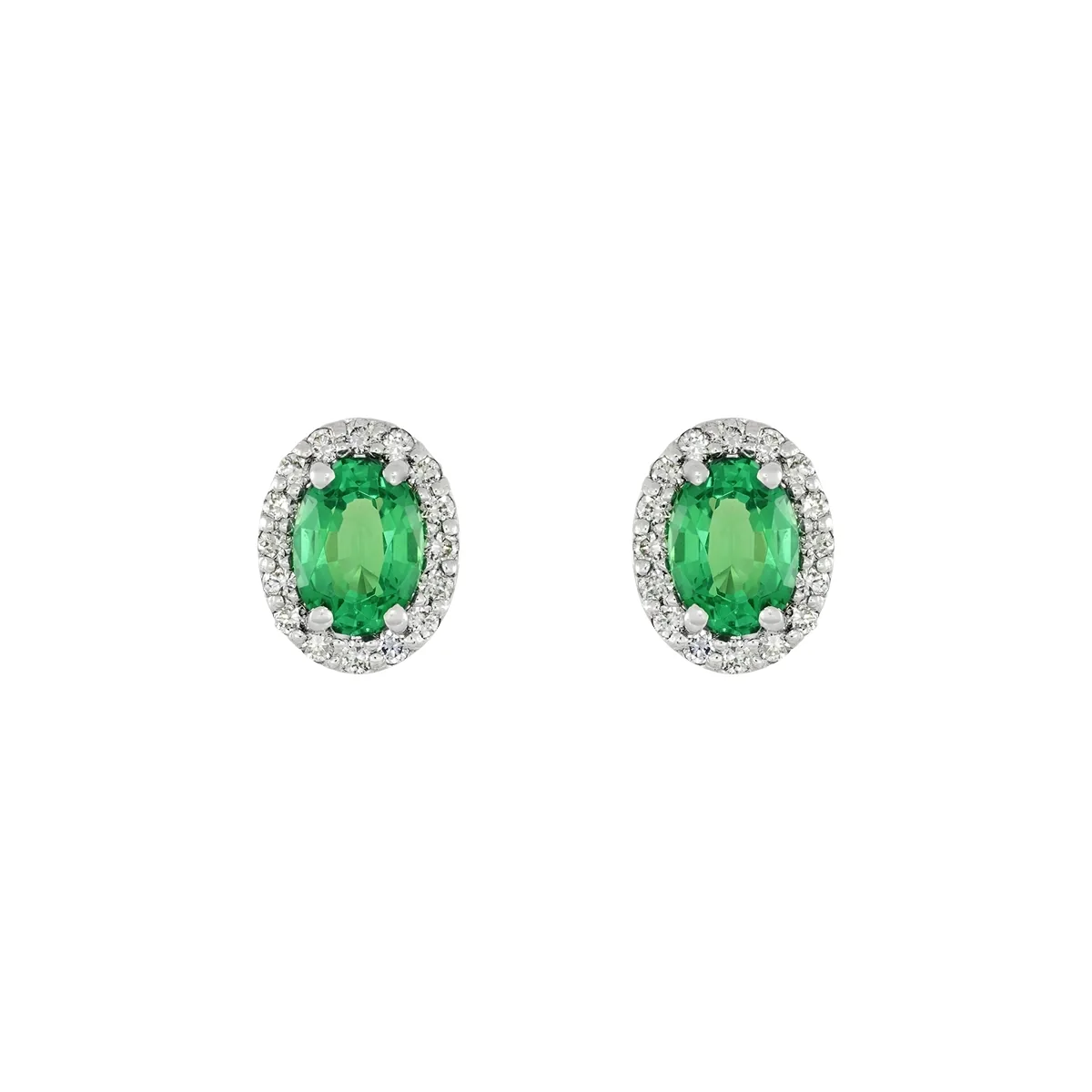 Topos en oro blanco de 18 Kilates, Uñas+decoración, con 2 esmeralda laboratorios centrales de 1.50 Ct y decoración en diamante de laboratorio de 0.32 Ct
