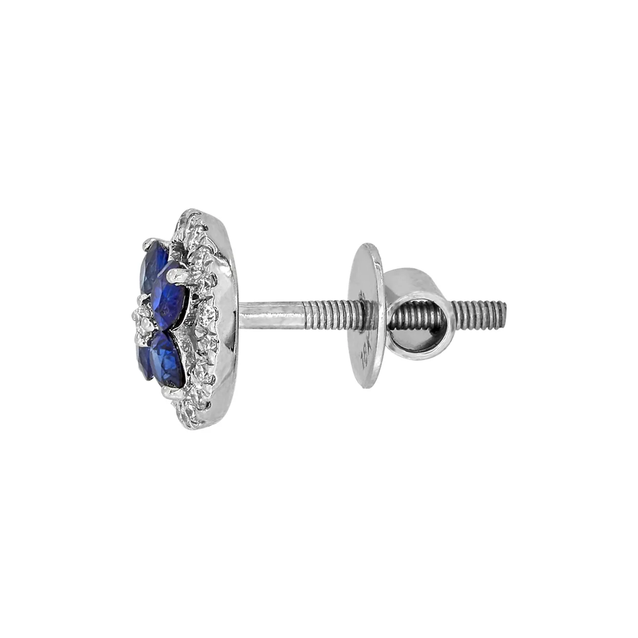 Topos de flores en oro blanco de 18 Kilates, Flores, con 8 zafiros centrales de 0.65 Ct y decoración en diamantes de 0.20 Ct