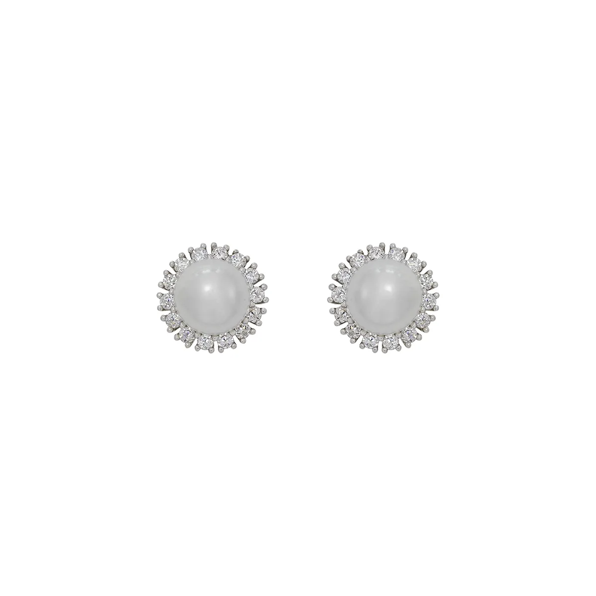 Topos en oro blanco de 18 Kilates, con perlas centrales de 5 mm de ancho aprox y decoración en zircones