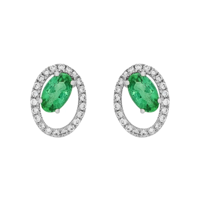 Topos en oro blanco de 18 Kilates, Uñas+decoración, con 2 esmeraldas centrales de 0.40 Ct y decoración en diamantes de 0.12 Ct