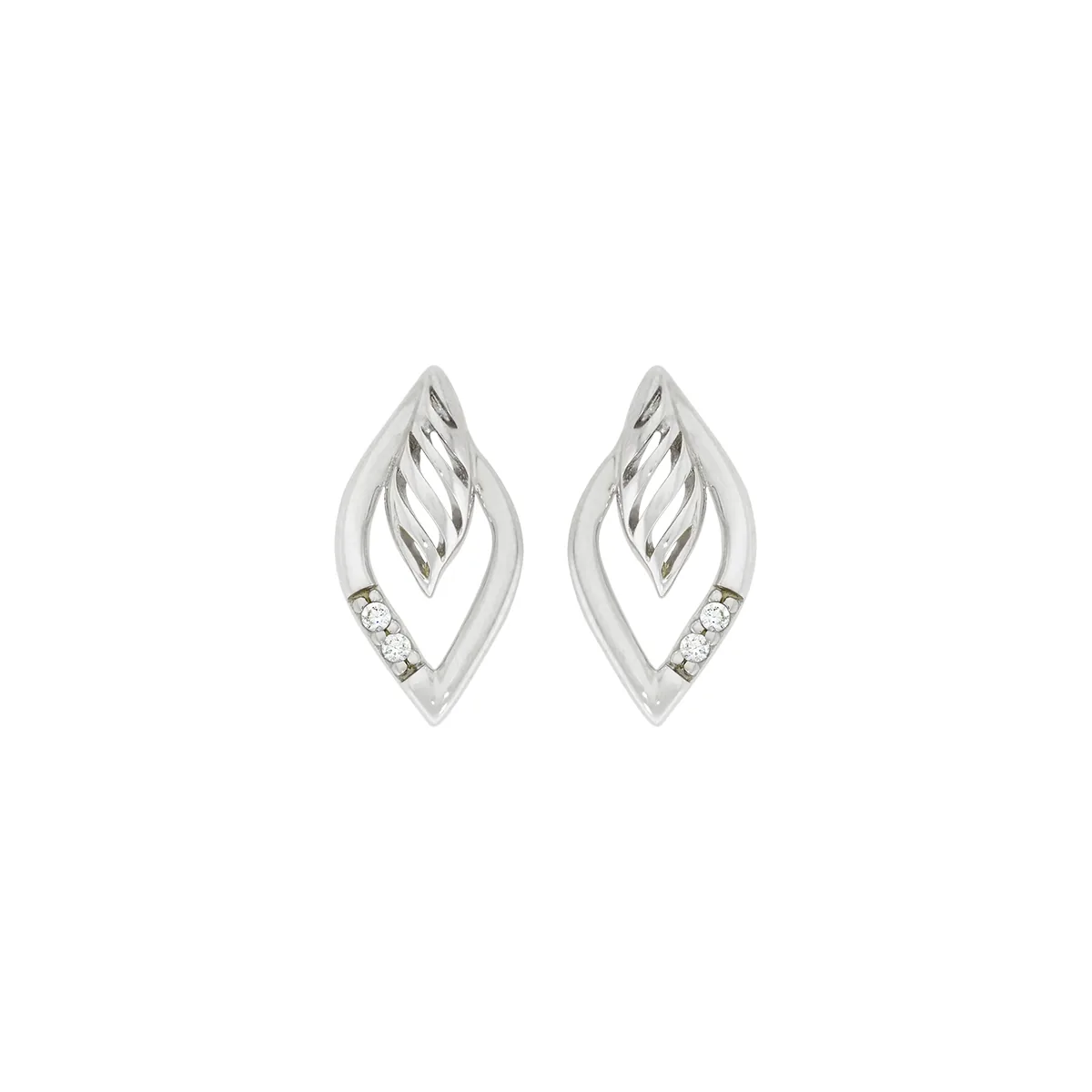Topos en oro blanco de 18 Kilates, Hoja, con zircones