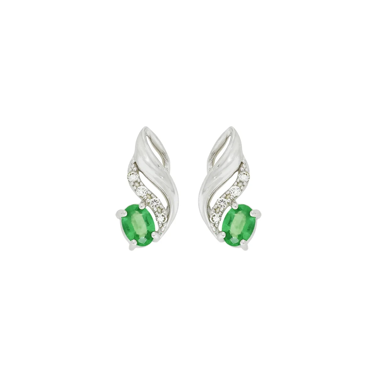Topos en oro blanco de 18 Kilates, Franja, con 2 esmeraldas centrales de 0.30 Ct y decoración en diamantes de 0.04 Ct