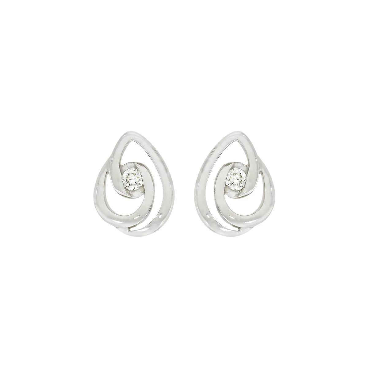 Topos en oro blanco de 18 Kilates, Lágrima, con 2 diamantes centrales de 0.04 Ct