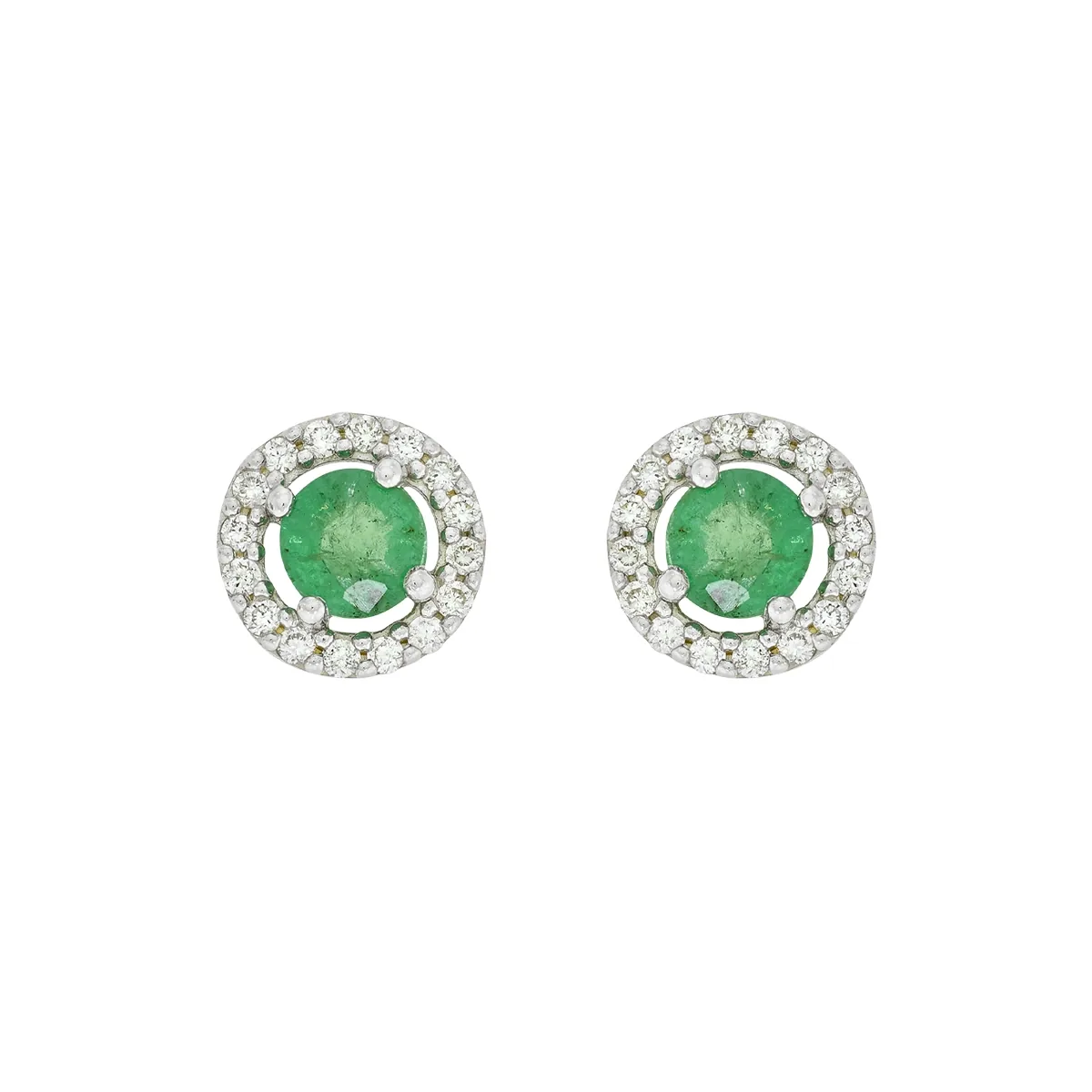 Topos en oro blanco de 18 Kilates, Uñas+decoración, con 2 esmeraldas centrales de 0.45 Ct y decoración en diamantes de 0.16 Ct, 7 mm. de ancho