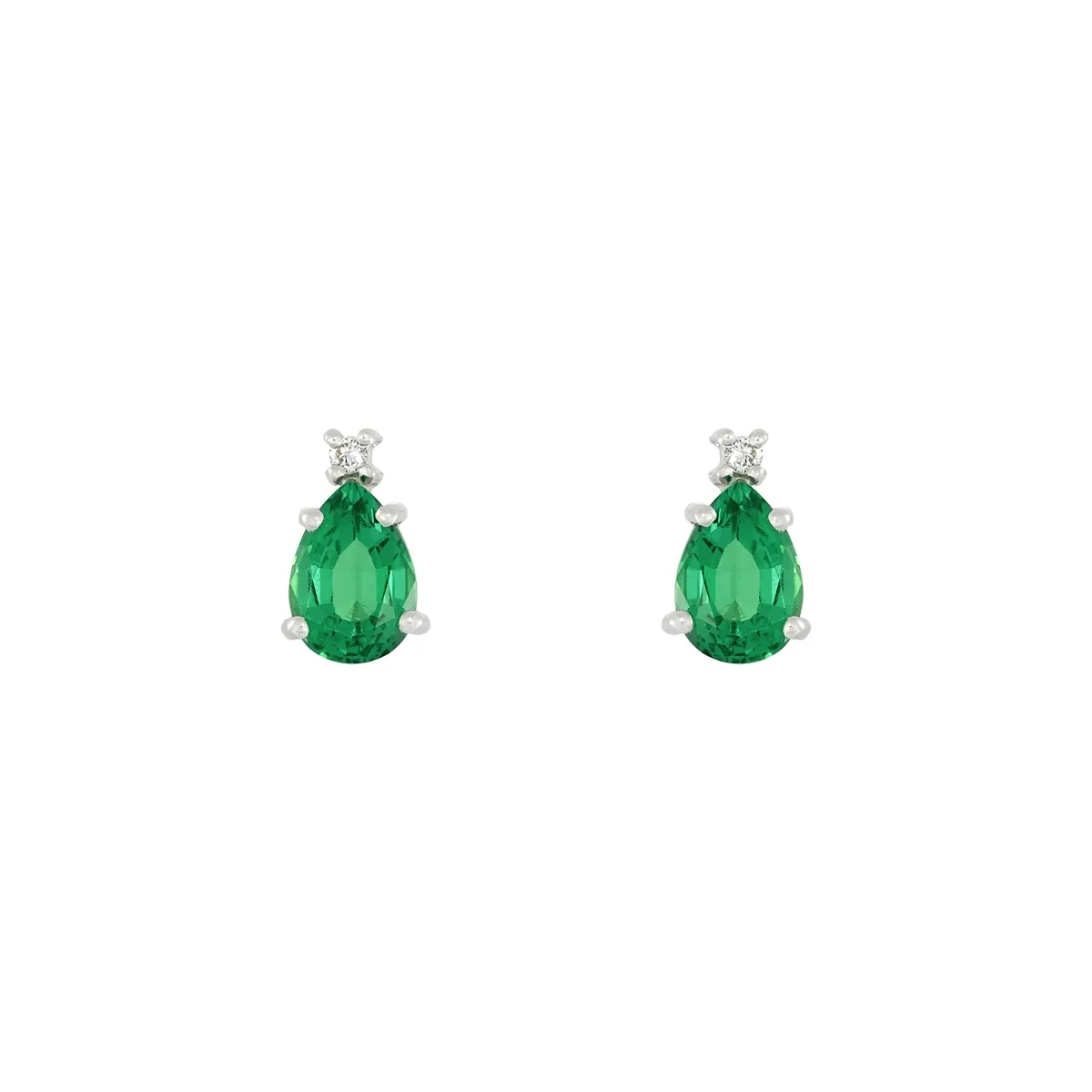 Topos en oro blanco de 18 Kilates, Uñas+decoración, con 2 esmeralda laboratorios centrales de 1.00 Ct y decoración en diamante de laboratorio de 0.03 Ct