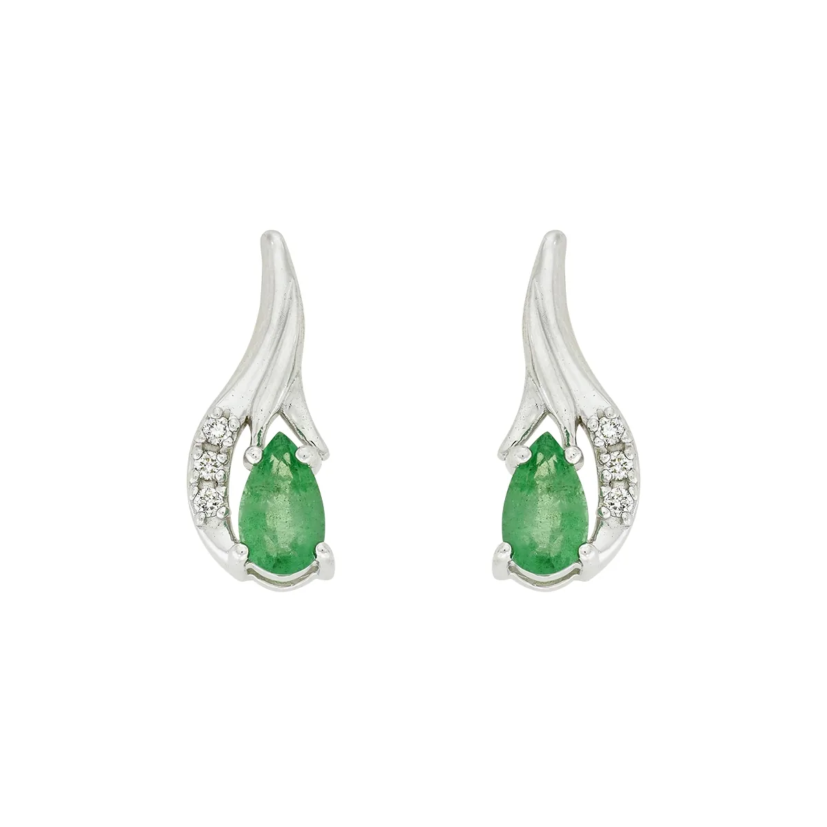 Topos en oro blanco de 18 Kilates, Franja, con 2 esmeraldas centrales de 0.35 Ct y decoración en diamantes de 0.03 Ct