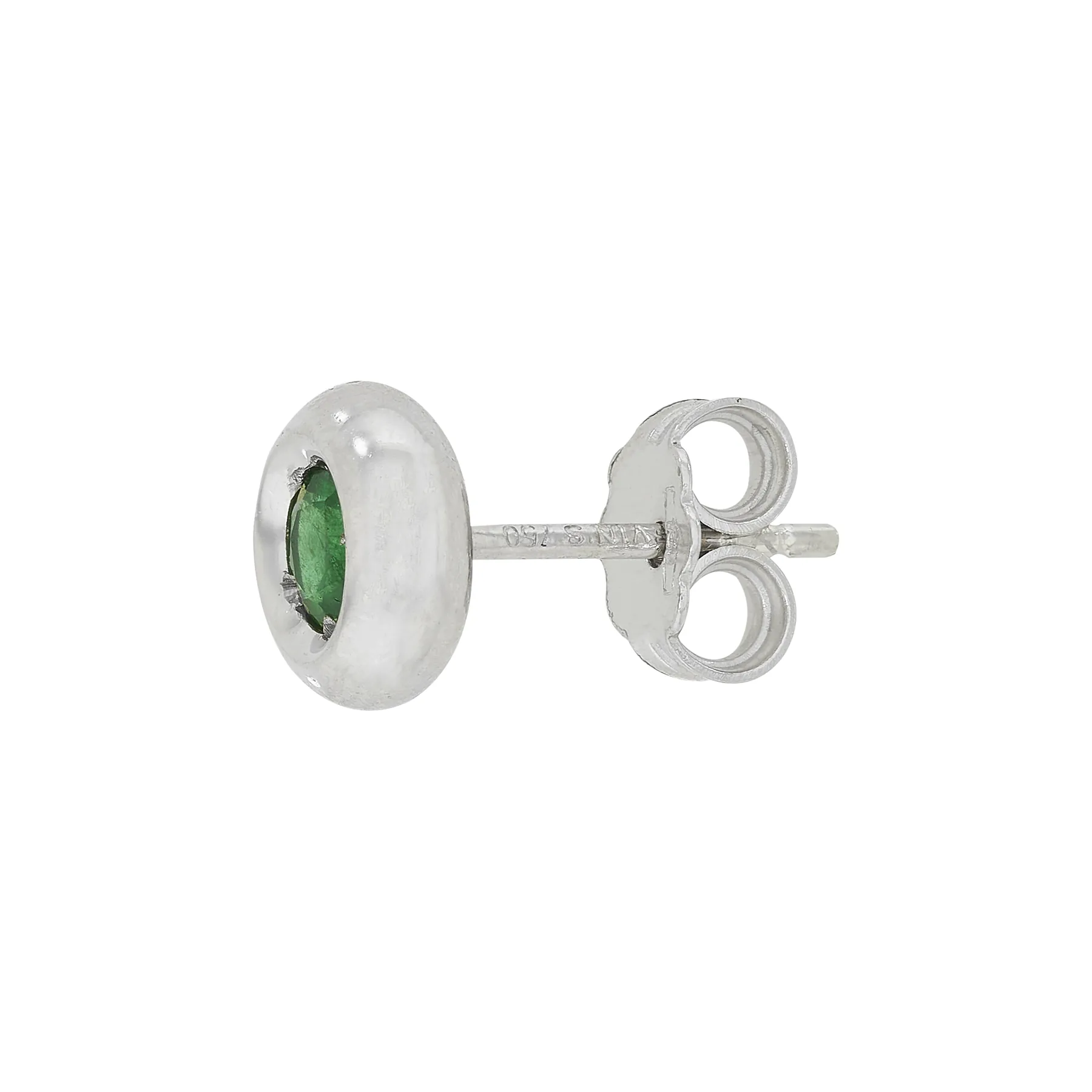 Topos studs en oro blanco de 18 Kilates, Bisel, con 2 esmeraldas centrales de 0.24 Ct