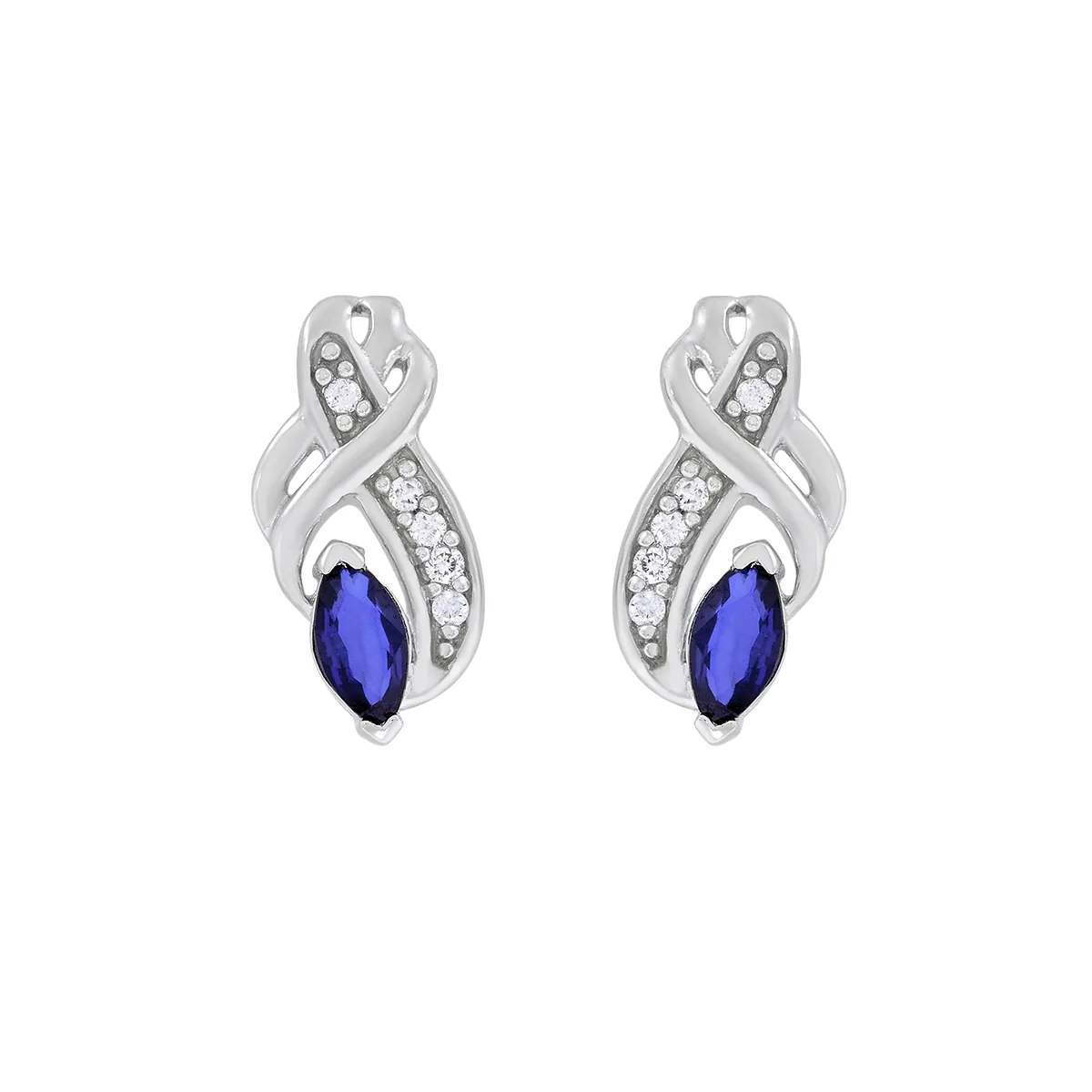 Topos en oro blanco de 18 Kilates, Franja, con 2 zafiros centrales de 0.25 Ct y decoración en diamantes de 0.05 Ct
