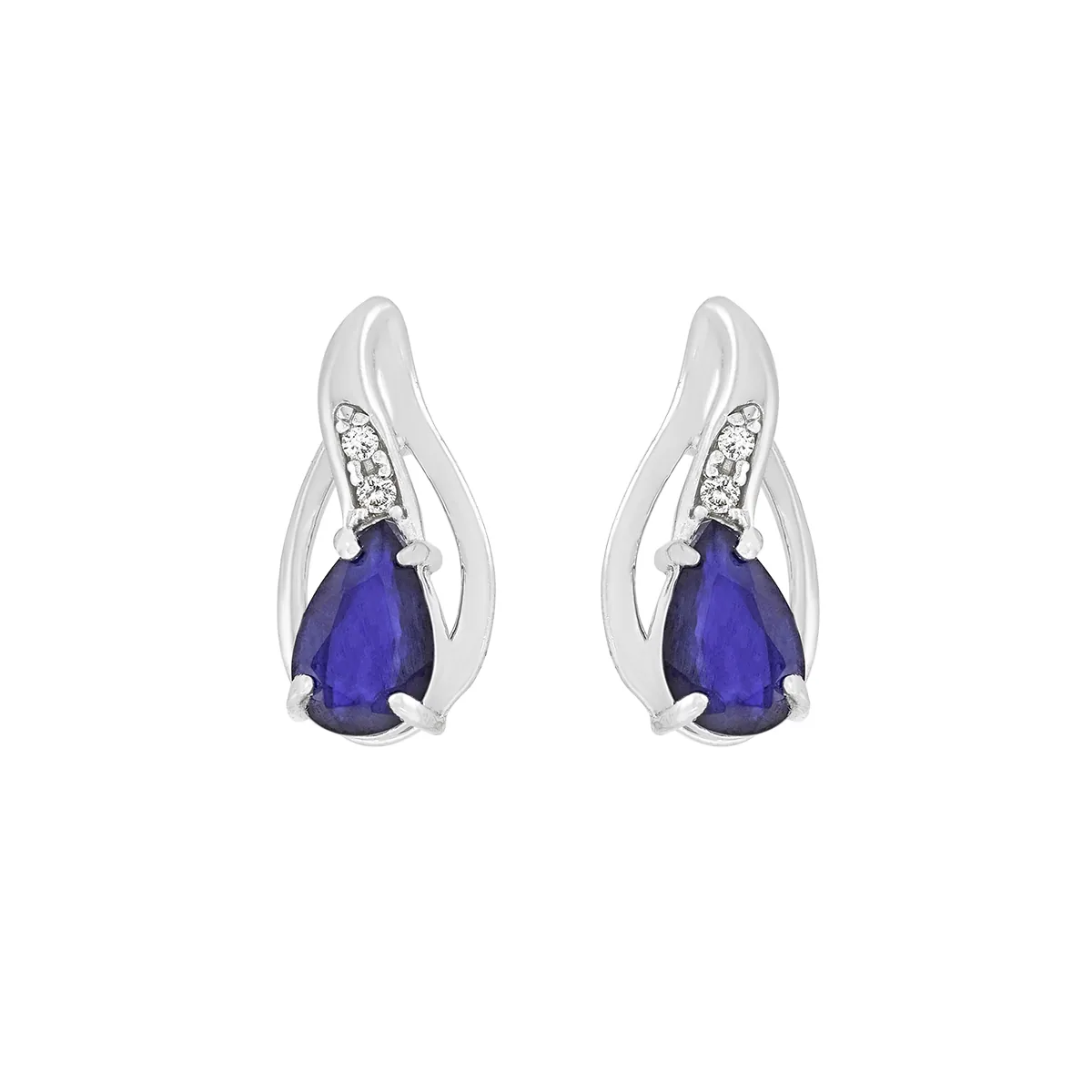 Topos en oro blanco de 18 Kilates, Lágrima, con 2 zafiros centrales de 0.75 Ct y decoración en diamantes de 0.02 Ct