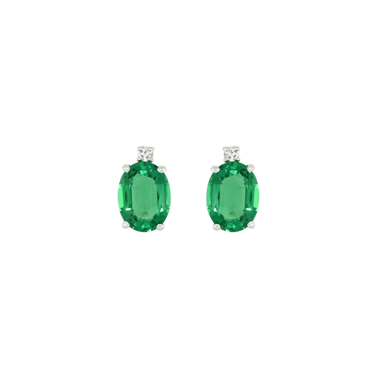 Topos en oro blanco de 18 Kilates, Uñas+decoración, con 2 esmeralda laboratorios centrales de 2.00 Ct y decoración en diamante de laboratorio de 0.04 Ct