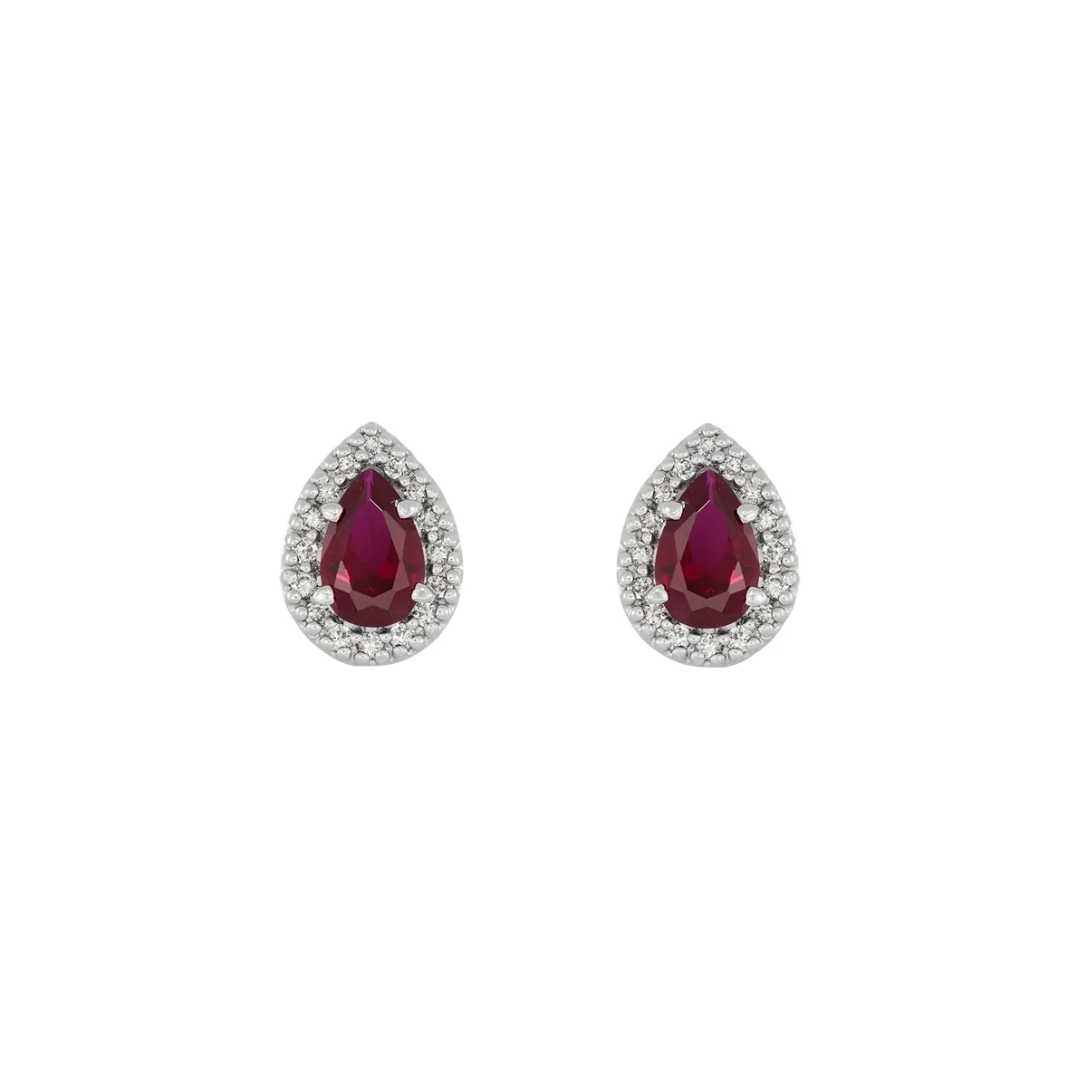 Topos en oro blanco de 18 Kilates, Uñas+decoración, con 2 ruby laboratorios centrales de 0.80 Ct y decoración en diamante de laboratorio de 0.18 Ct, 9 mm. de ancho