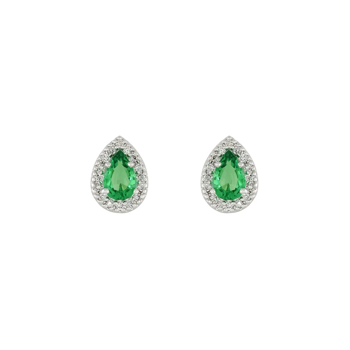 Topos en oro blanco de 18 Kilates, Uñas+decoración, con 2 esmeralda laboratorios centrales de 0.65 Ct y decoración en diamante de laboratorio de 0.18 Ct