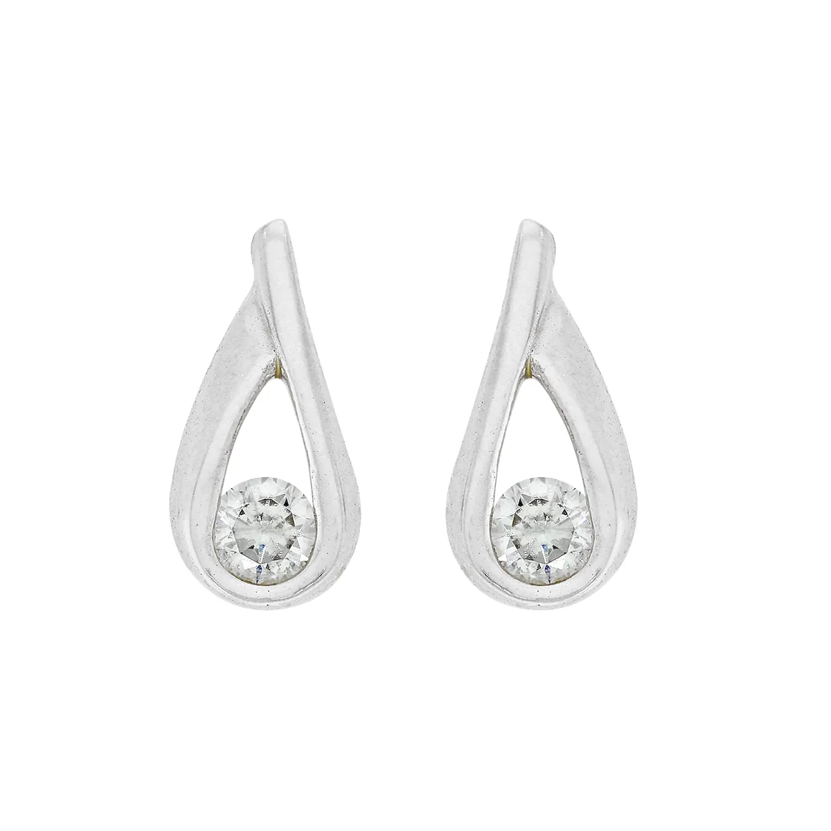 Topos en oro blanco de 18 Kilates, Onda, con 2 zircones centrales
