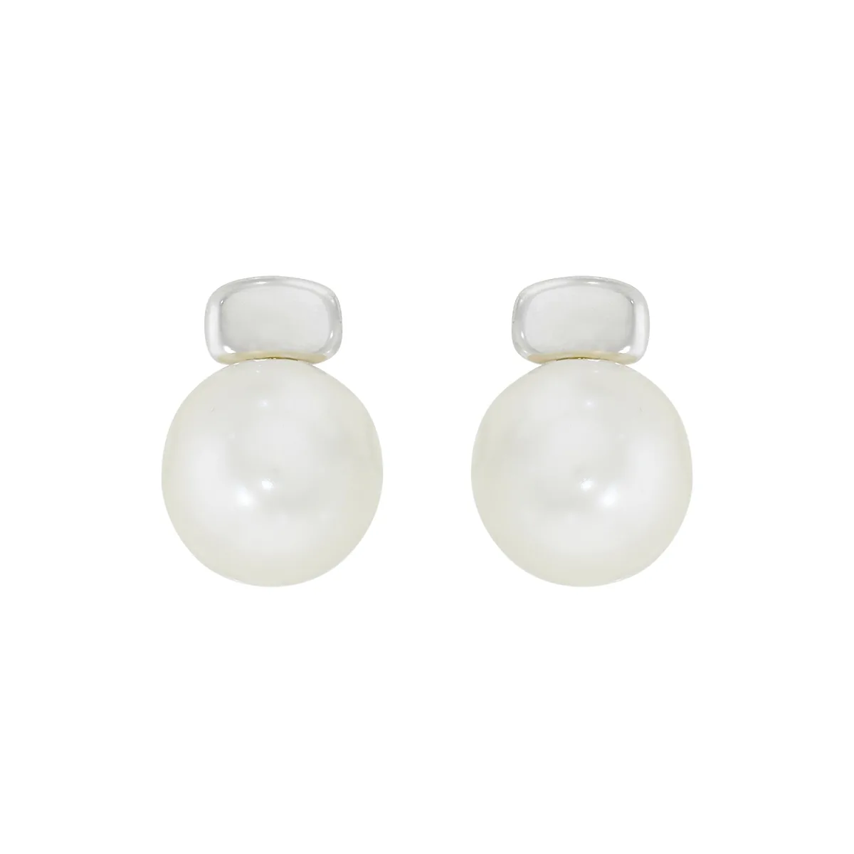 Topos en oro blanco de 18 Kilates, Barra, con perlas centrales de 6 mm de ancho aprox
