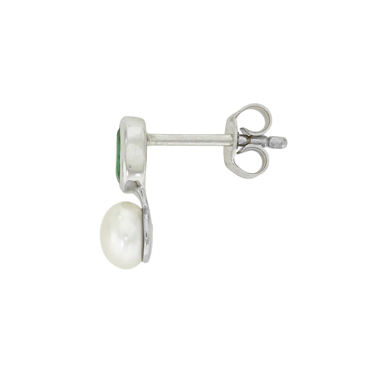Topos en oro blanco de 18 Kilates, Lágrima, con 2 esmeraldas centrales de 0.65 Ct y decoración en perlas de 5 mm de ancho aprox