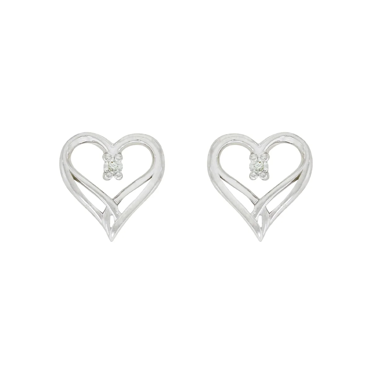 Topos de corazón en oro blanco de 18 Kilates, con 2 diamantes centrales de 0.02 Ct