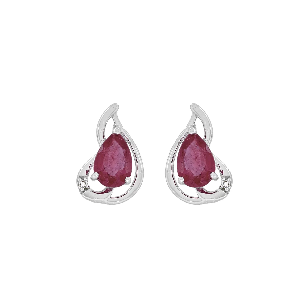 Topos en oro blanco de 18 Kilates, Onda, con 2 rubís centrales de 0.90 Ct y decoración en diamantes de 0.01 Ct