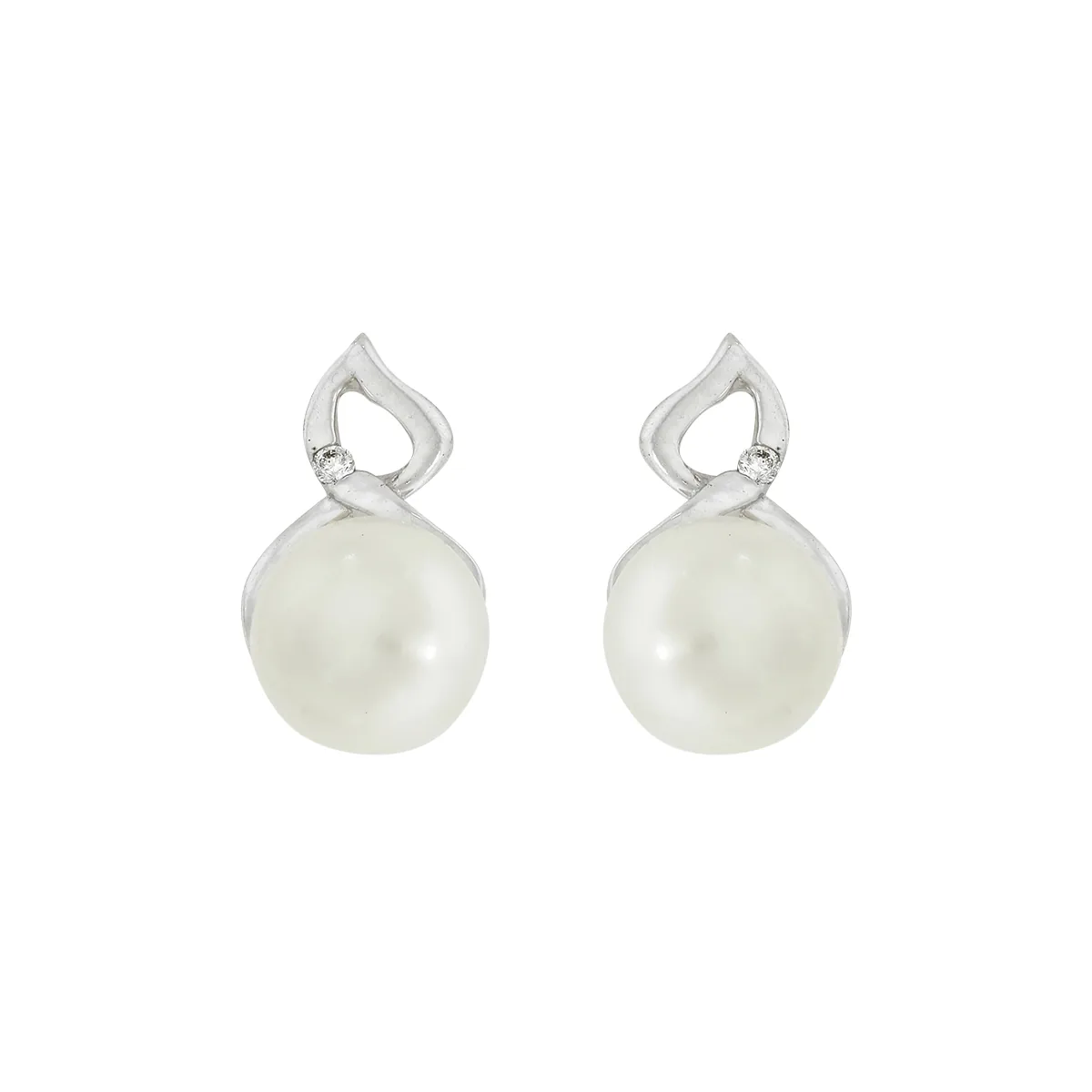 Topos en oro blanco de 18 Kilates, Franja, con perlas centrales de 5 mm de ancho aprox y decoración en diamantes de 0.01 Ct
