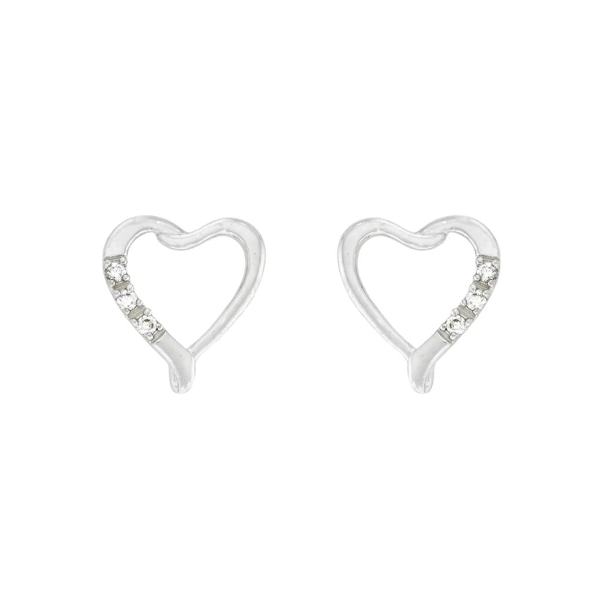 Topos de corazón en oro blanco de 18 Kilates, con diamantes de 0.03 Ct