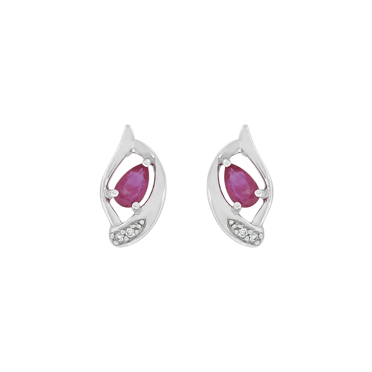 Topos en oro blanco de 18 Kilates, Franja, con 2 rubís centrales de 0.30 Ct y decoración en diamantes de 0.02 Ct