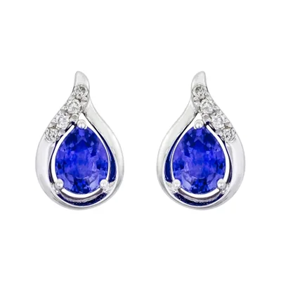 Topos en oro blanco de 18 Kilates, Lágrima, con 2 zafiros centrales de 0.40 Ct y decoración en diamantes de 0.03 Ct