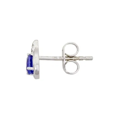 Topos en oro blanco de 18 Kilates, Lágrima, con 2 zafiros centrales de 0.40 Ct y decoración en diamantes de 0.03 Ct