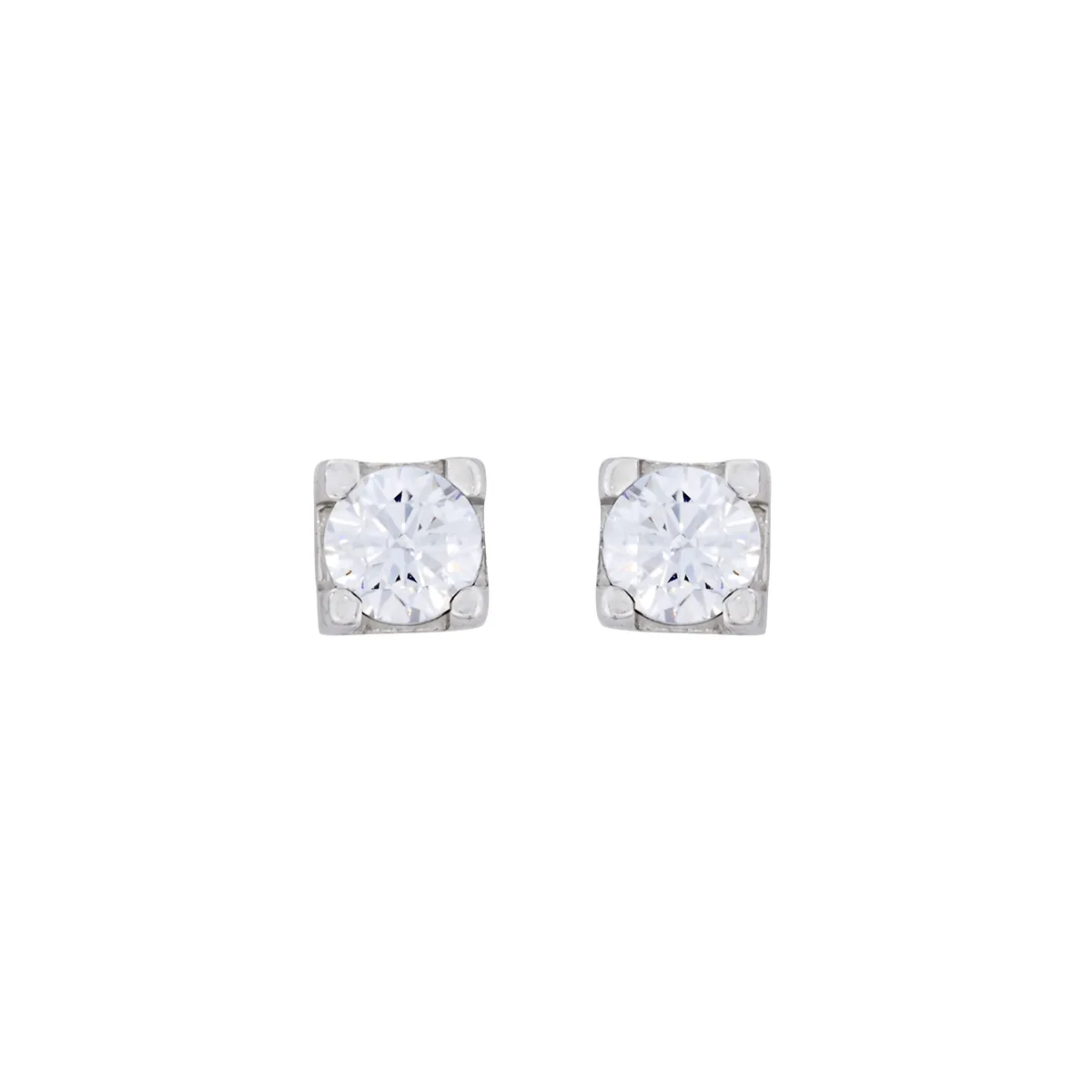 Topos studs en oro blanco de 18 Kilates, con 2 zircones centrales, 2 mm. de ancho