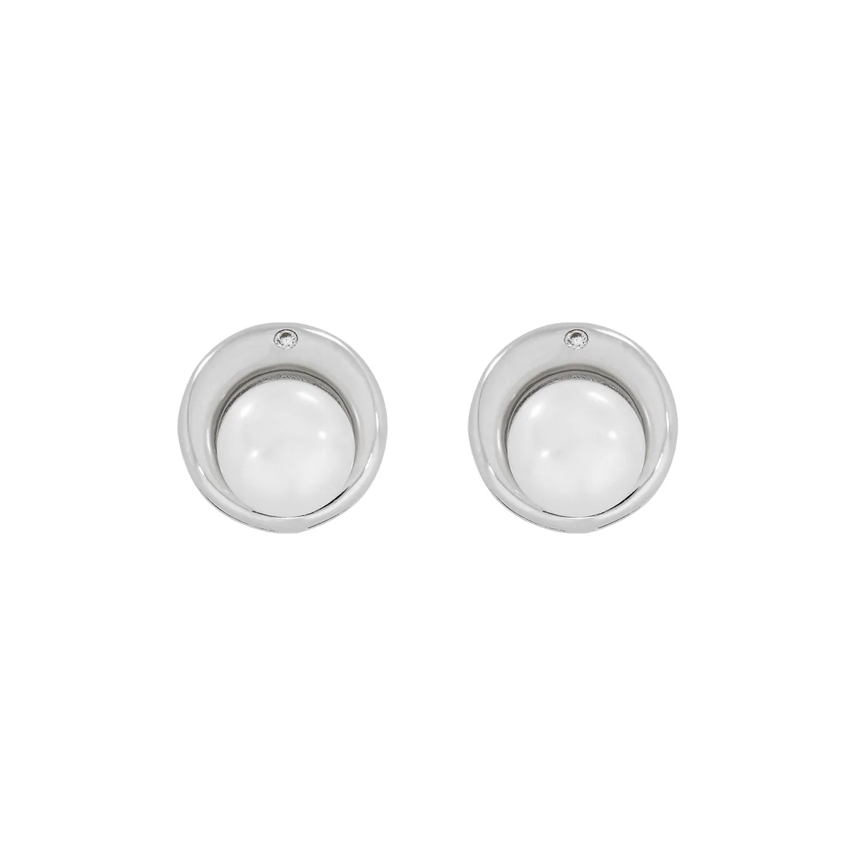 Topos en plata Ley 925, Figuras geométricas, con perlas centrales de 7 mm de ancho aprox y decoración en zircones, de la coleccion Sueños