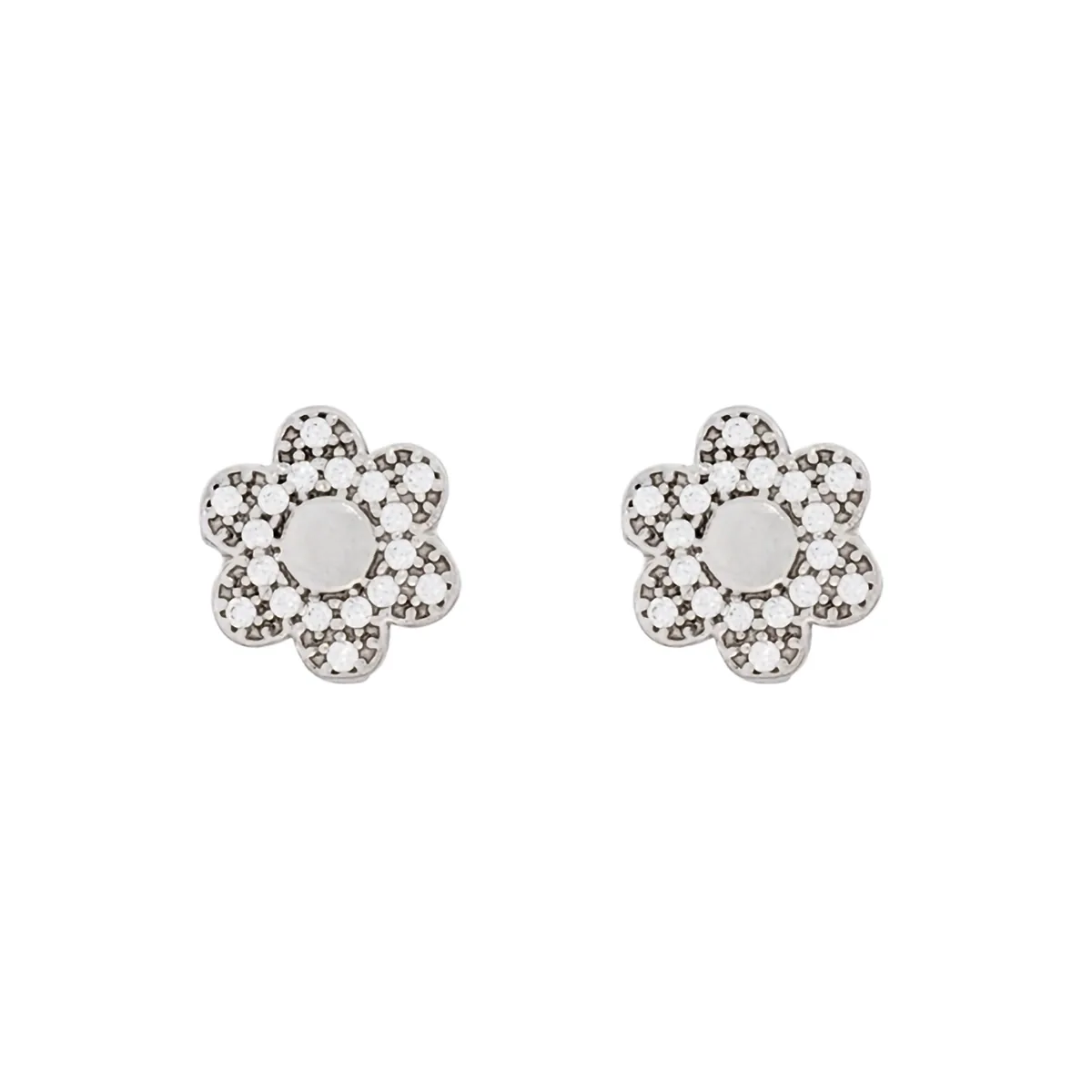 Topos de flores en plata Ley 925, con cristales - Colección Sueños