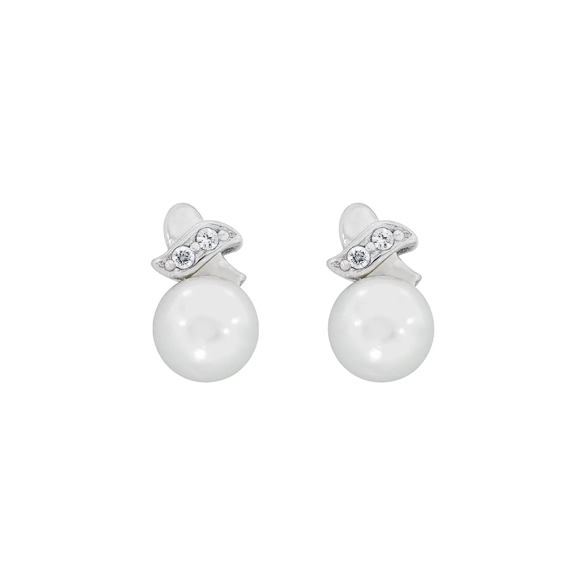 Topos en plata Ley 925, Onda, con perlas centrales de 6 mm de ancho aprox y decoración en zircones, de la coleccion Sueños
