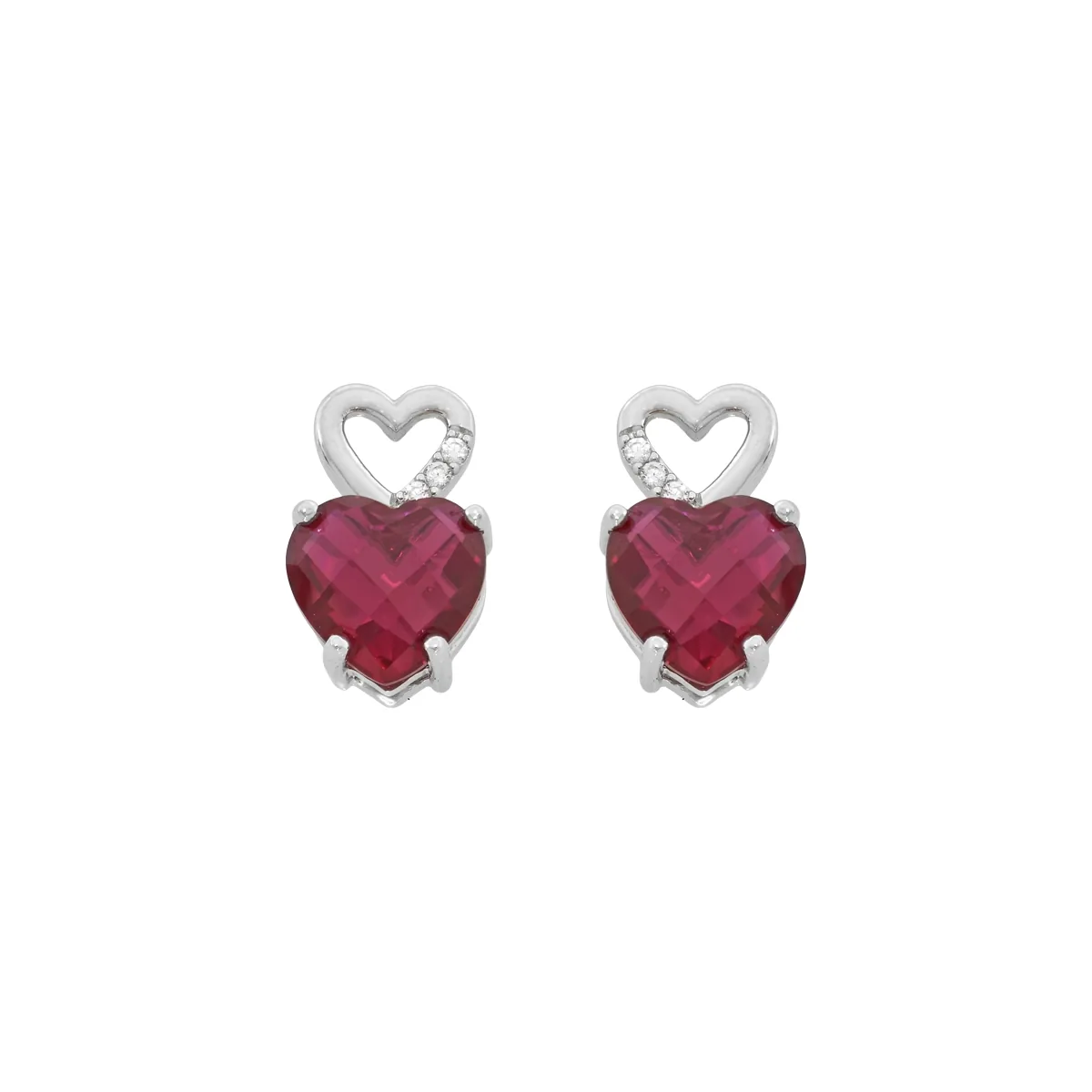 Topos de corazón en plata Ley 925, con 2 zircones centrales y decoración en zircones - Coleccion Sueños