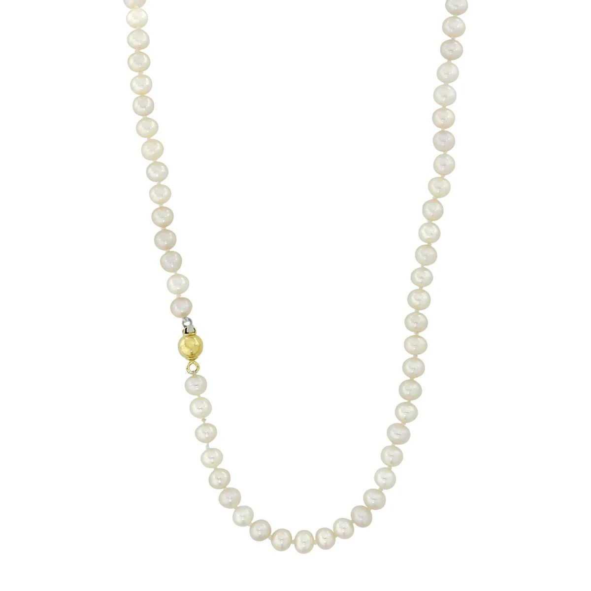Collar con perlas de 5 mm de ancho aprox con broche en oro amarillo de 18 Kilates, 45 cm. de largo