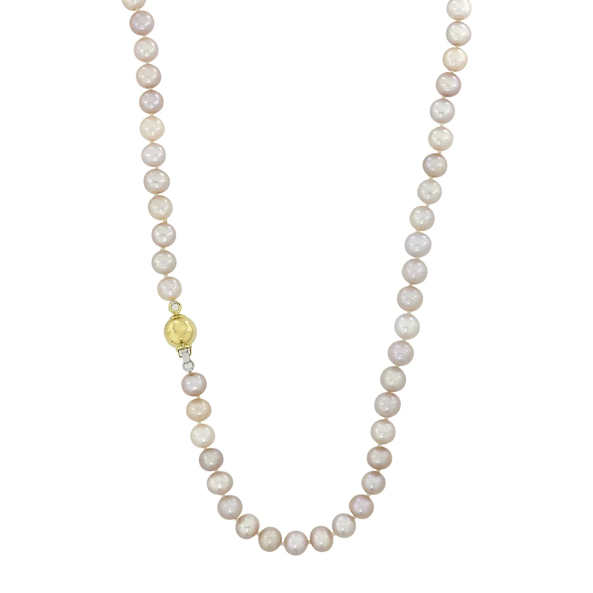 Collar con perlas de 6 mm de ancho aprox con broche en oro amarillo de 18 Kilates, 50 cm. de largo