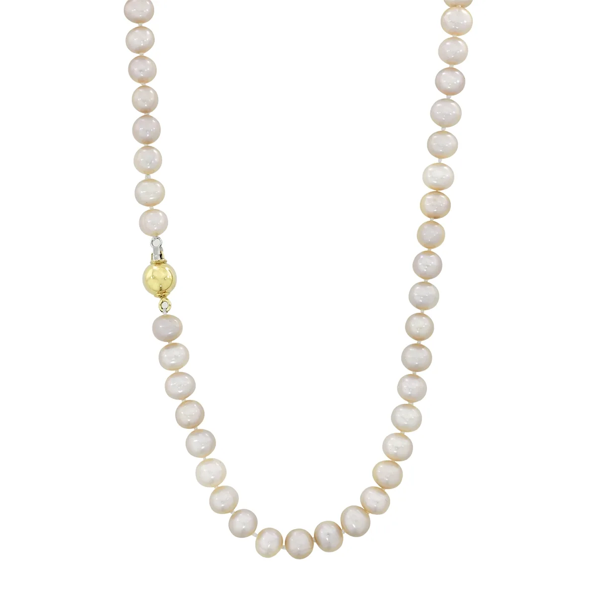 Collar con perlas centrales de 6 mm de ancho aprox con broche en oro amarillo de 18 Kilates, 45 cm. de largo