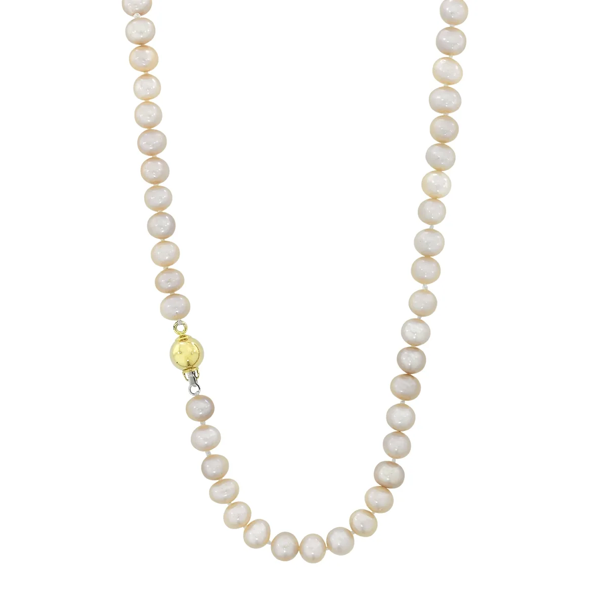 Collar con perlas de 6 mm de ancho aprox con broche en oro amarillo de 18 Kilates, 50 cm. de largo