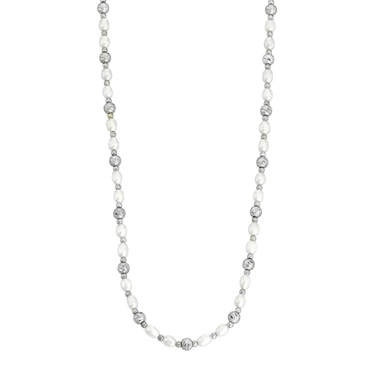 Collar en plata Ley 925 con visos, con perlas, 45 cm. de largo, 3.50 mm. de ancho, de la coleccion Sueños