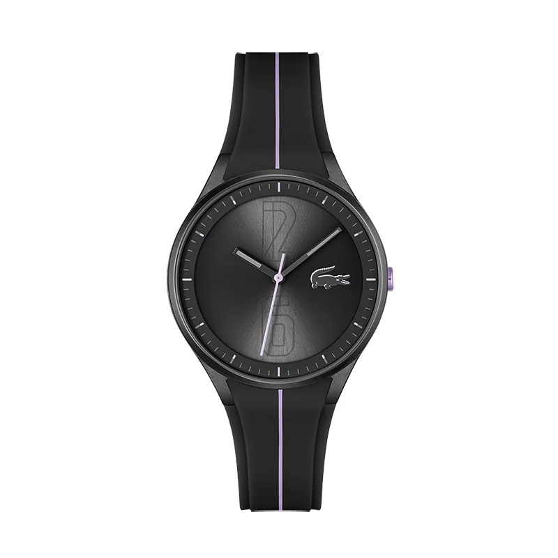 Reloj Lacoste analogo, para Dama, tablero redondo, estilo index + arabigo, pulso silicona
