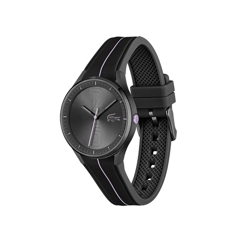 Reloj Lacoste analogo, para Dama, tablero redondo, estilo index + arabigo, pulso silicona