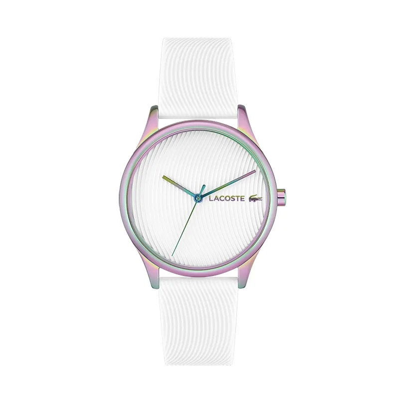 Reloj Lacoste analogo, para Dama, tablero redondo, estilo sin numeros, pulso silicona