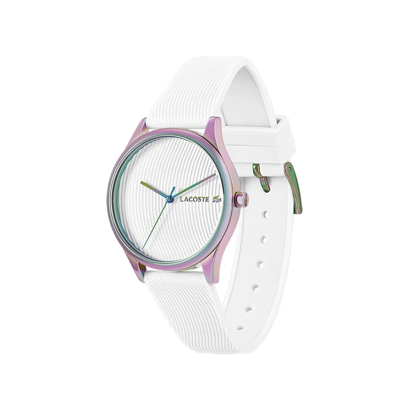 Reloj Lacoste analogo, para Dama, tablero redondo, estilo sin numeros, pulso silicona